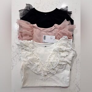 H&M Lace and Tulle Ruffle Tops - Black, Pink, White